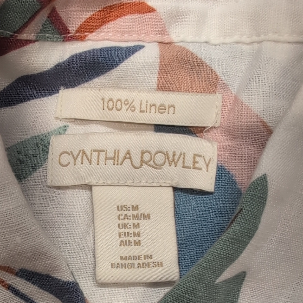 Cynthia Rowley Linen Shirt Women’s M Tropical Leaf Print Button Up Resort - Picture 2 of 5